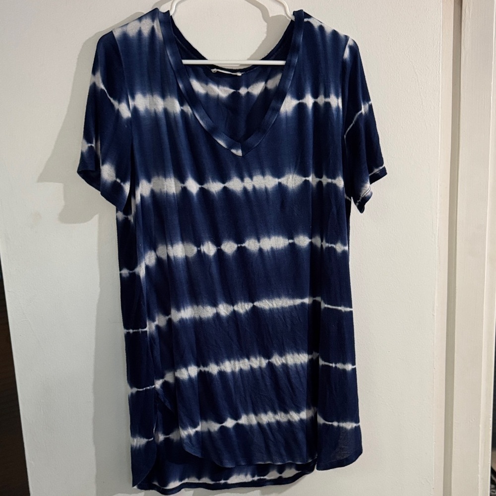 Navy Tie-Dye V-Neck Women's Top